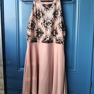 Pink Owl Backless Pink and Black Sequin Dress